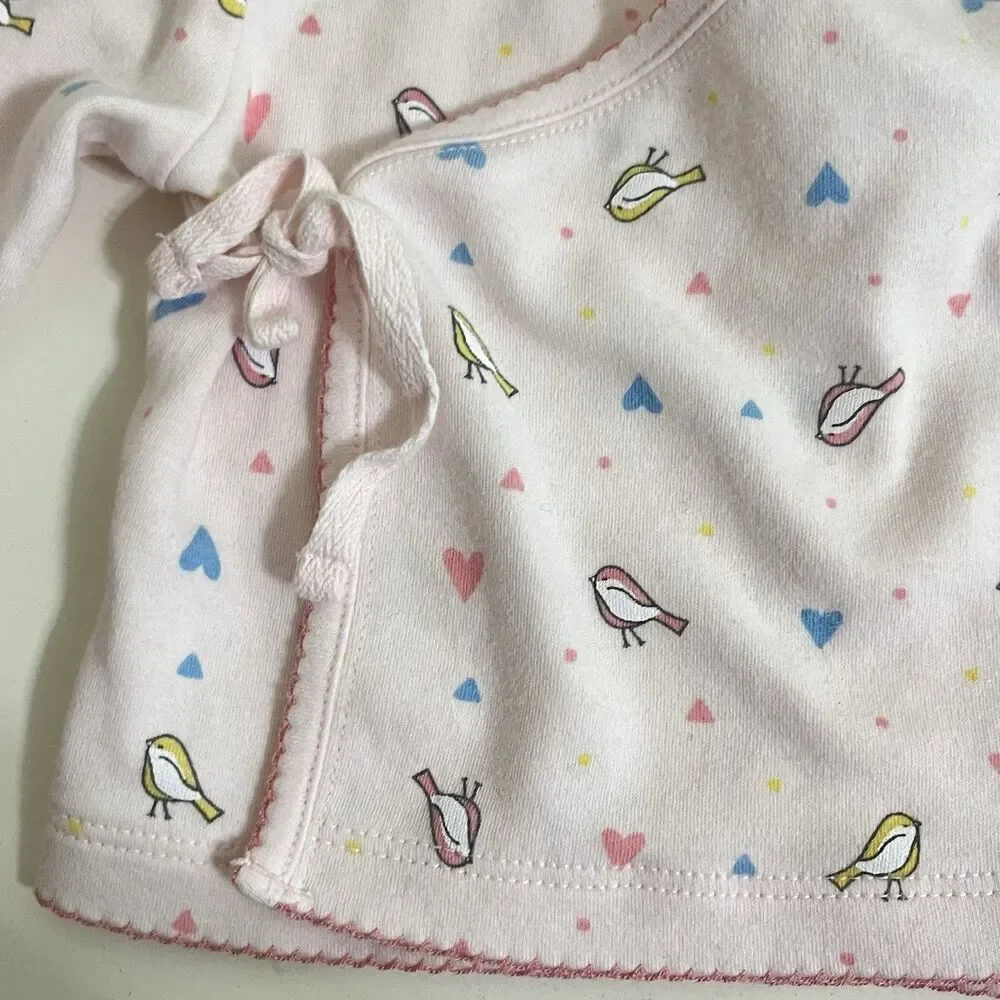 Janie and Jack Pink Bird Heart Kimono Top Footed Pants Set Baby Girl 3-6 Months